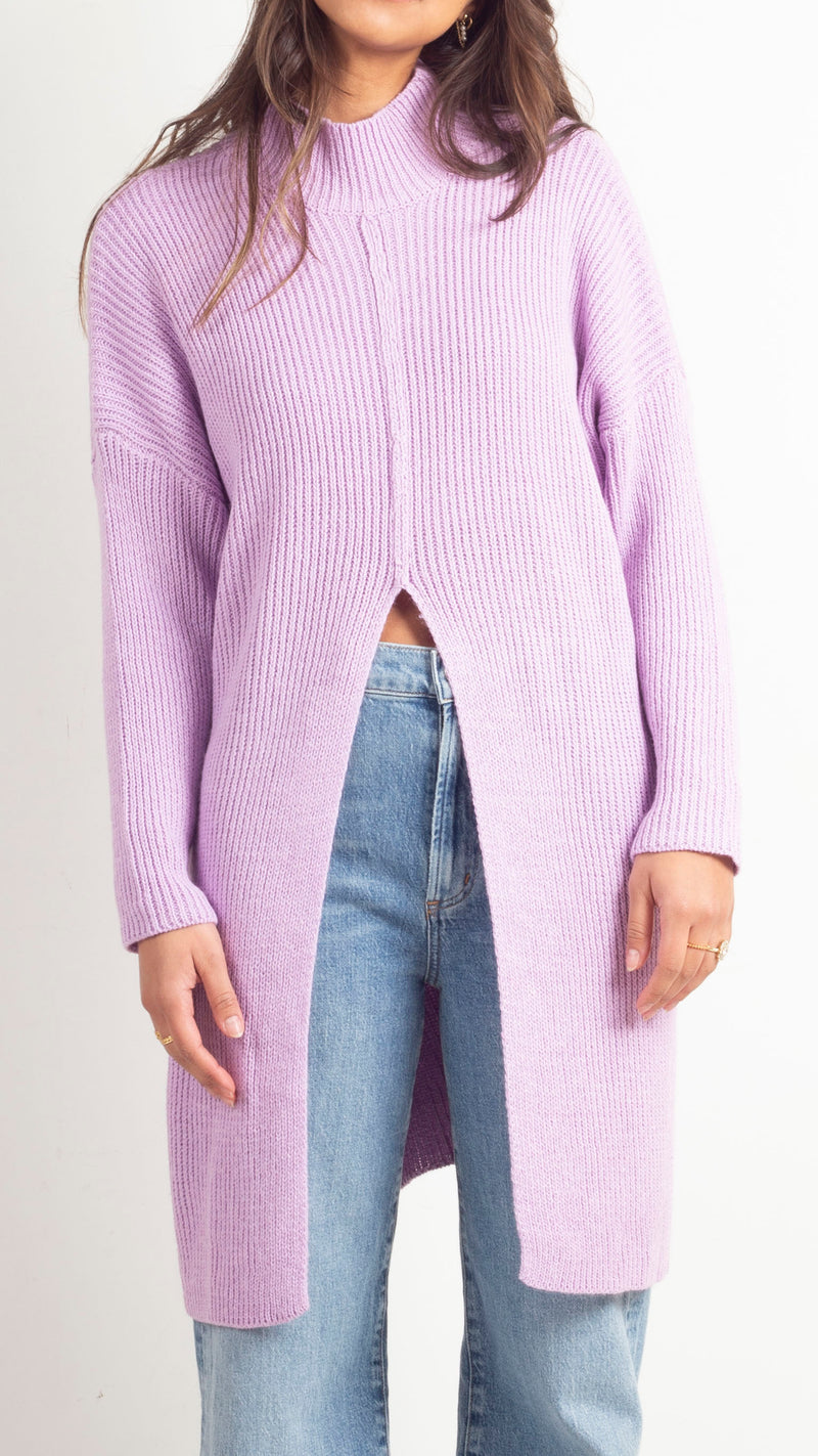 Luna Split Front Sweater - Lavender