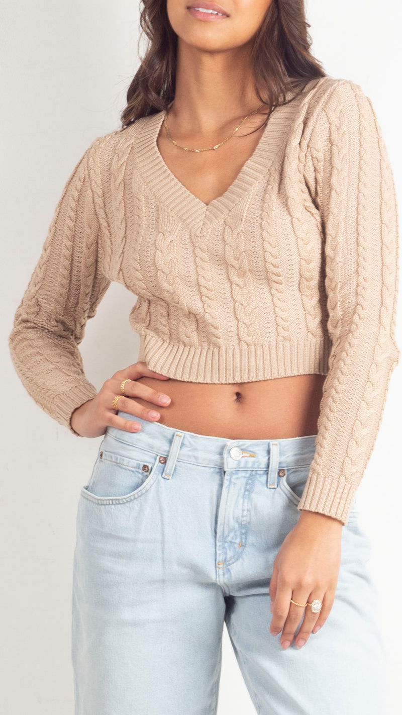 Clara Cable Knit Sweater - Khaki