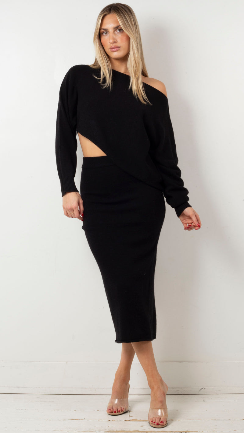 Chloe Sweater Skirt Set - Black
