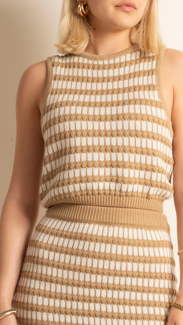 Iris Knit Skirt Set - Tan/White
