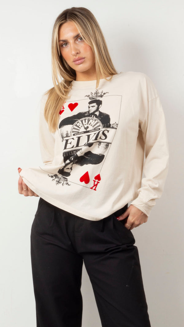 Sun Records x Elvis King of Hearts Long Sleeve - Dirty White