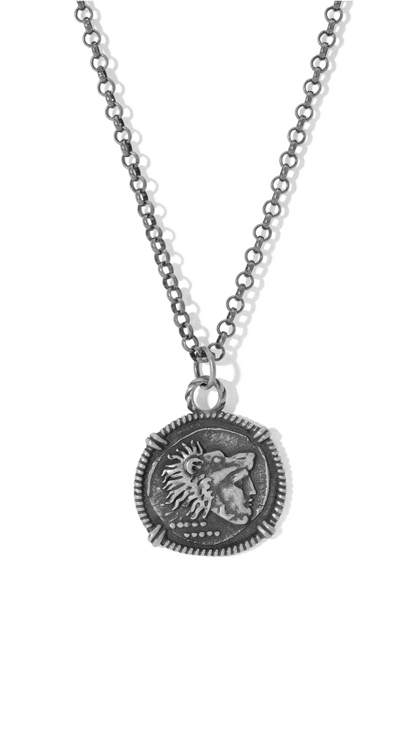 Men's Wolf Coin Necklace - Silver