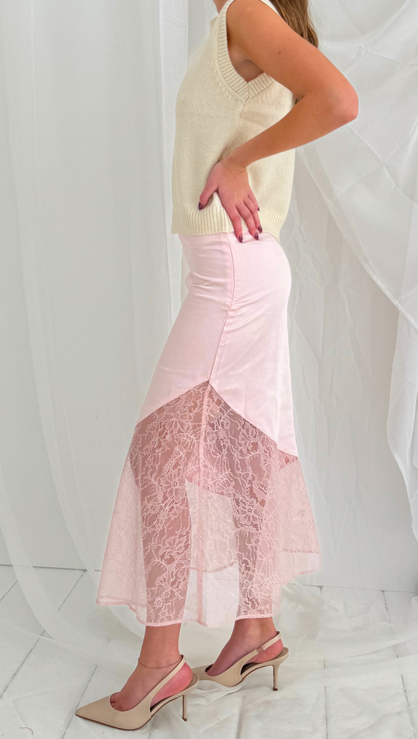 Hanna Semi Sheer Midi Skirt - Blush