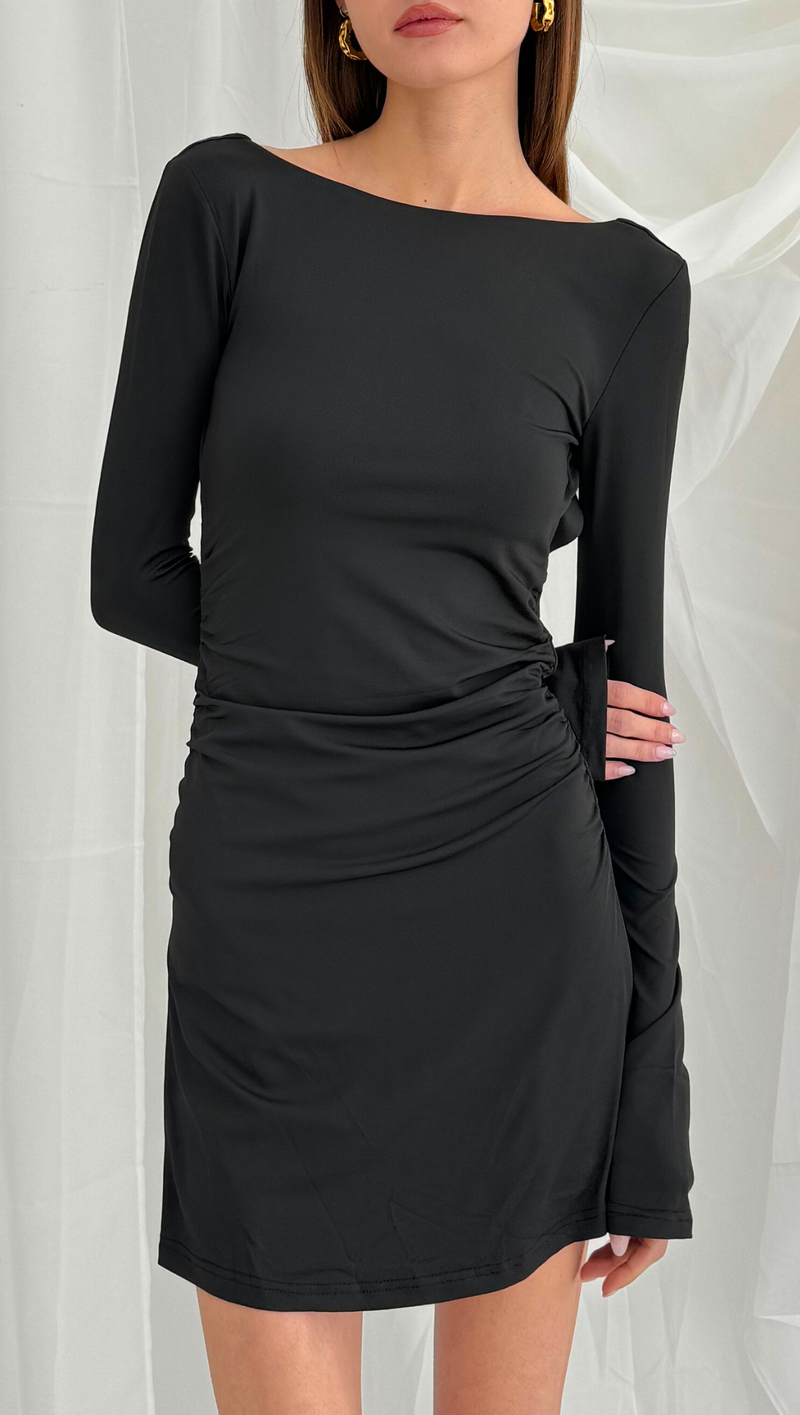 Estella Long Sleeve Mini Dress - Black