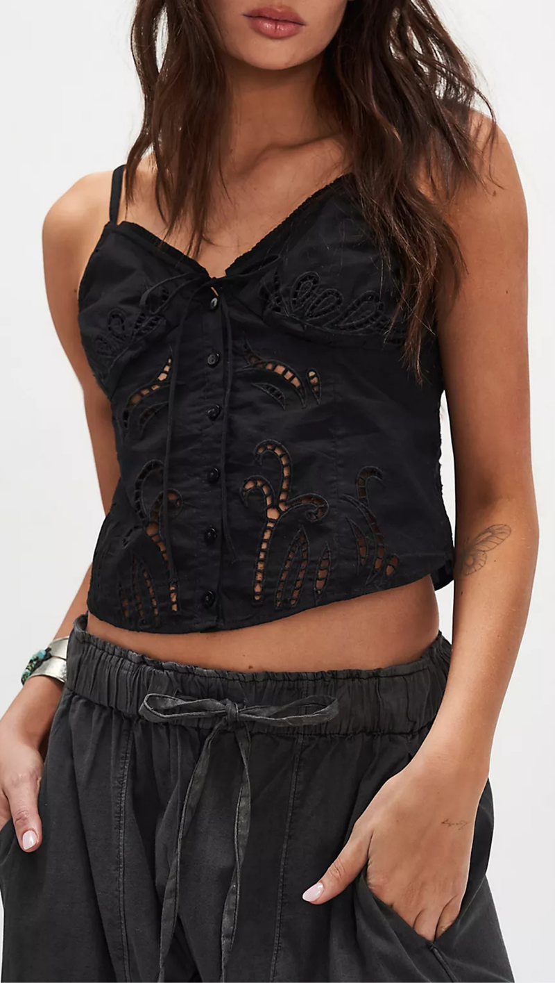 Sweet Sammi Eyelet Top - Black