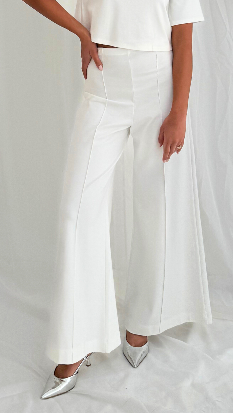 Ponte Knit Wide Leg Pant Cropped - Off White