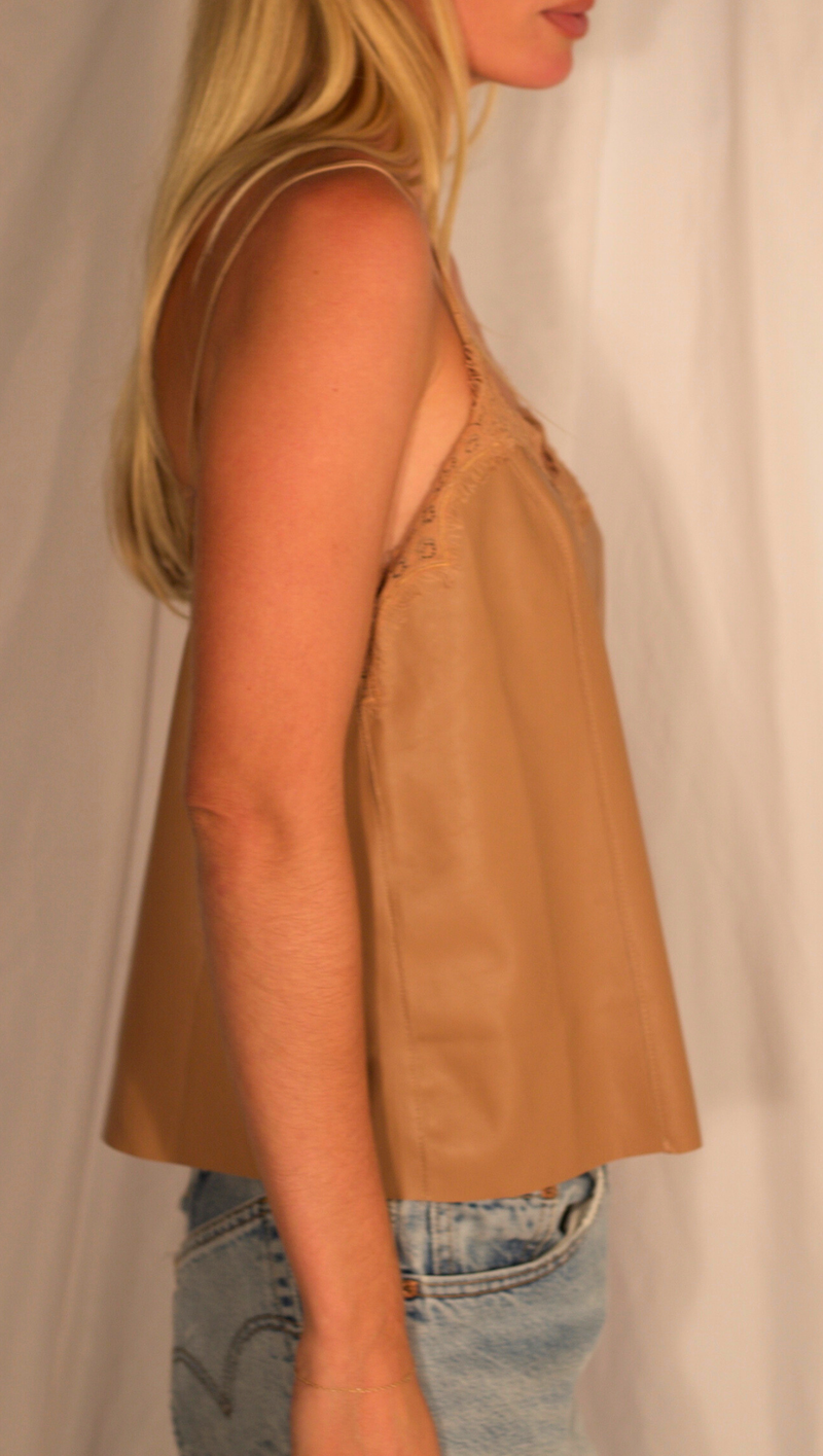 Gionna Leather Cami - Tan