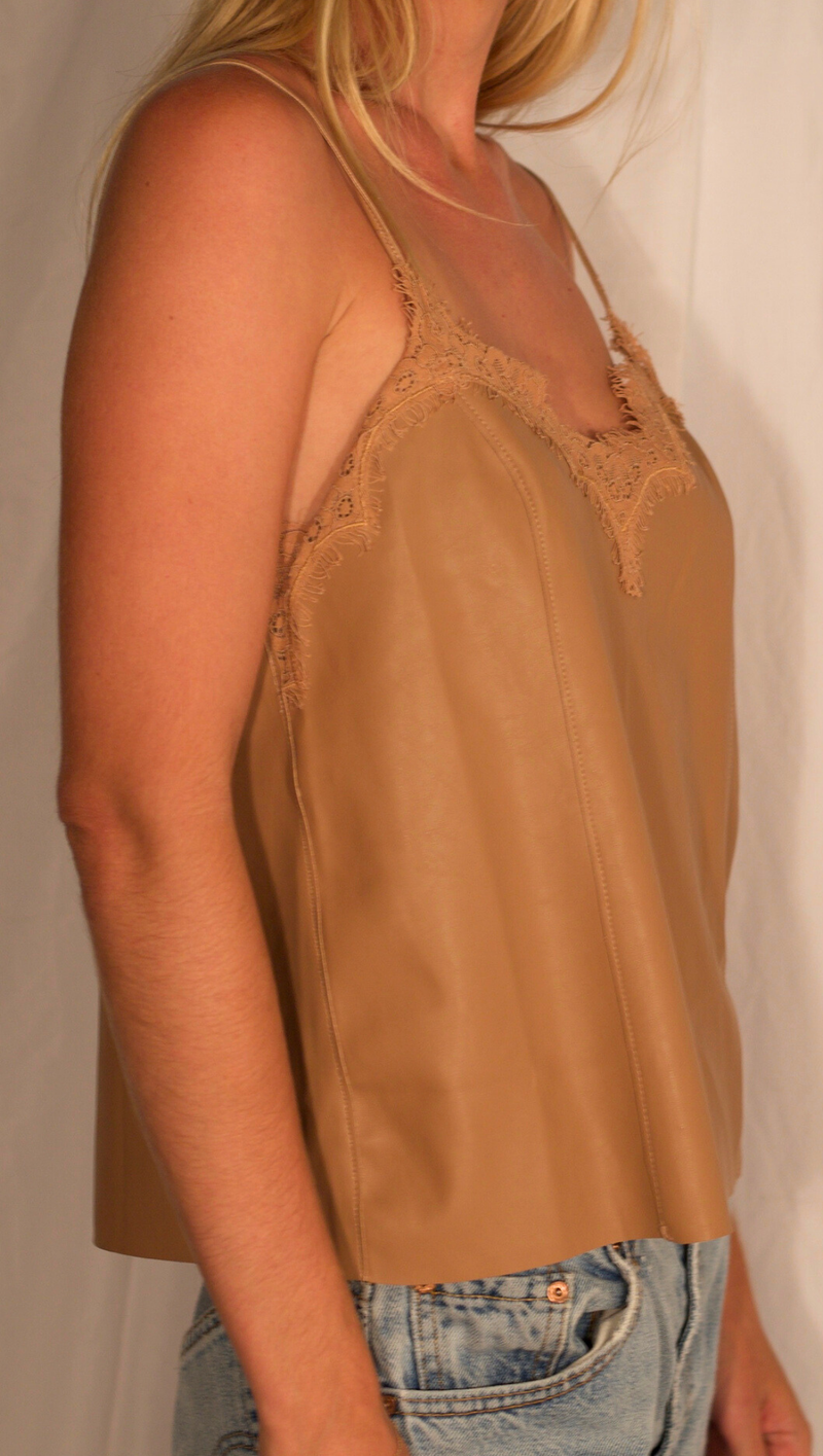 Gionna Leather Cami - Tan