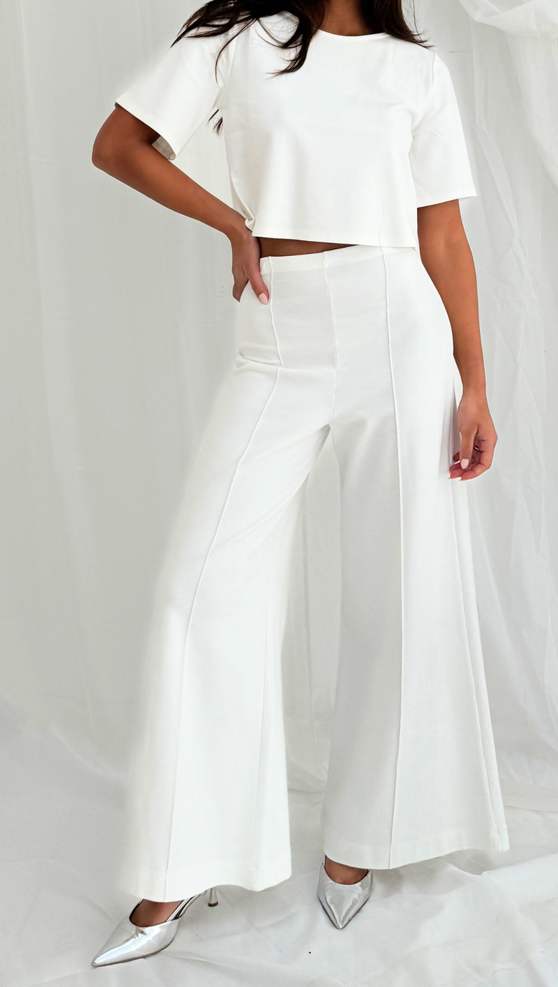 Ponte Knit Wide Leg Pant Cropped - Off White