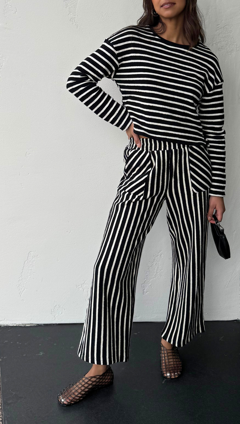 Krissy Textured Striped Long Sleeve - Black/ White