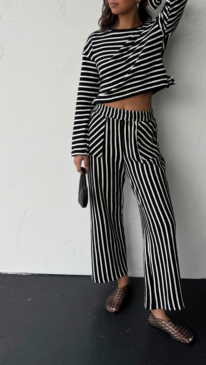 Krissy Textured Striped Long Sleeve - Black/ White