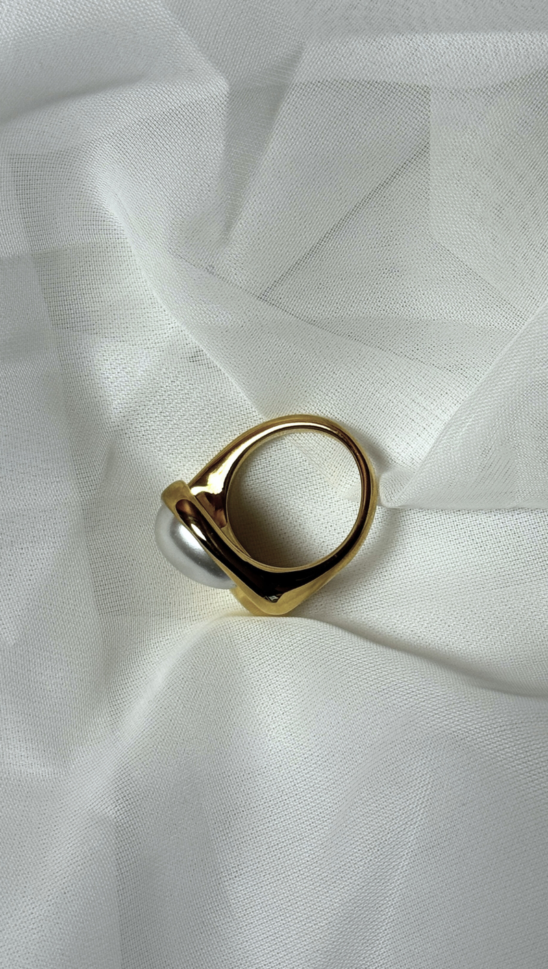 Water Drop Pearl Adjustable Ring -18K Gold