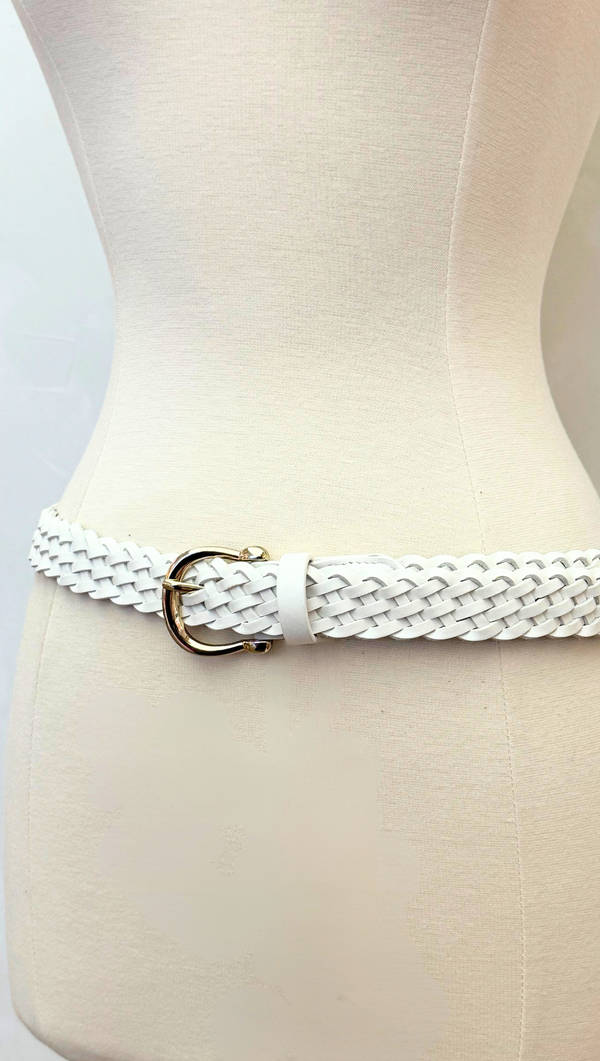 Braided Equestrian Buckle Belt - White