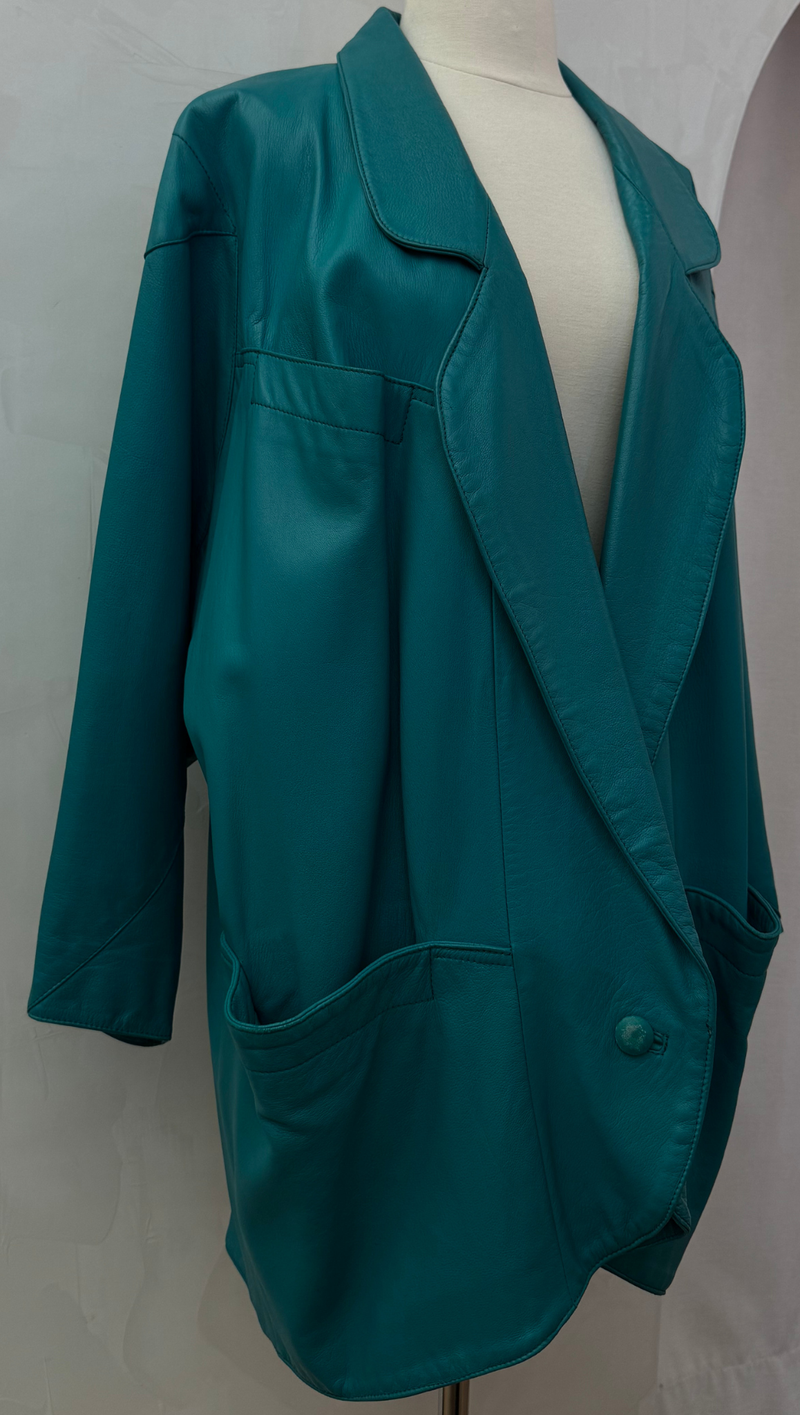 Teal Leather Slouchy Blazer - American Vintage/ OS