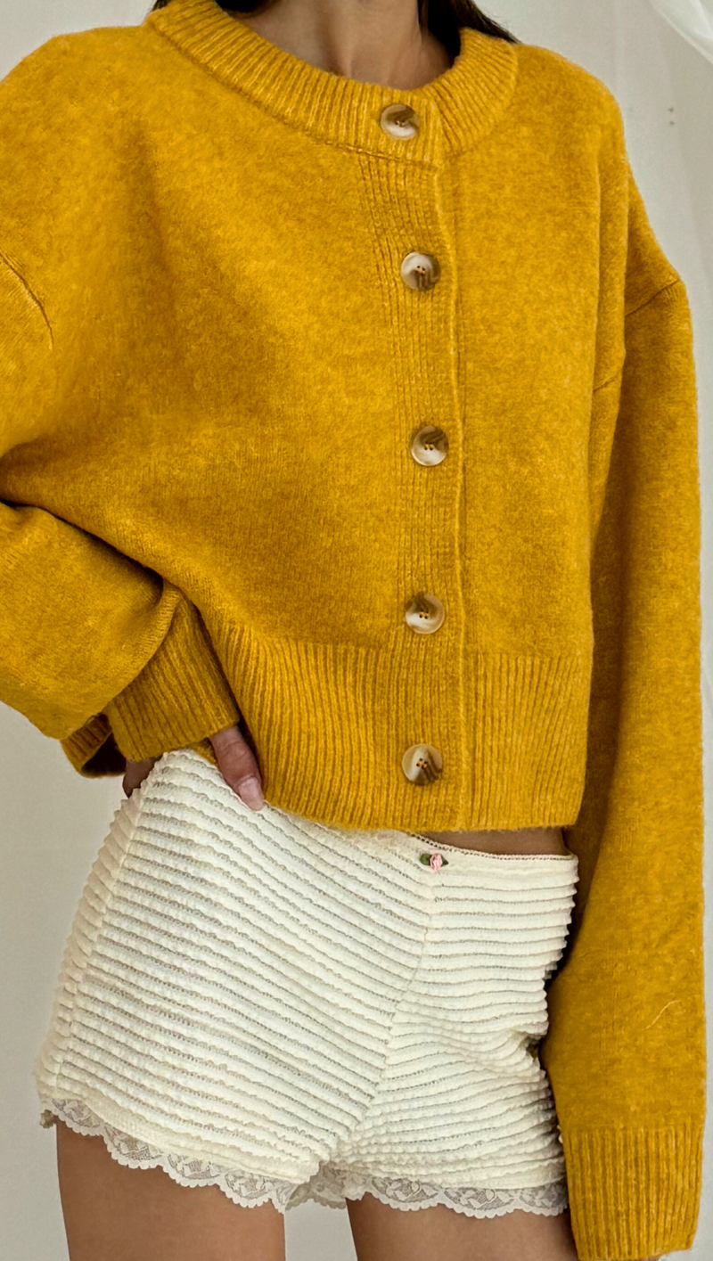 Lina Button Front Sweater - Mustard