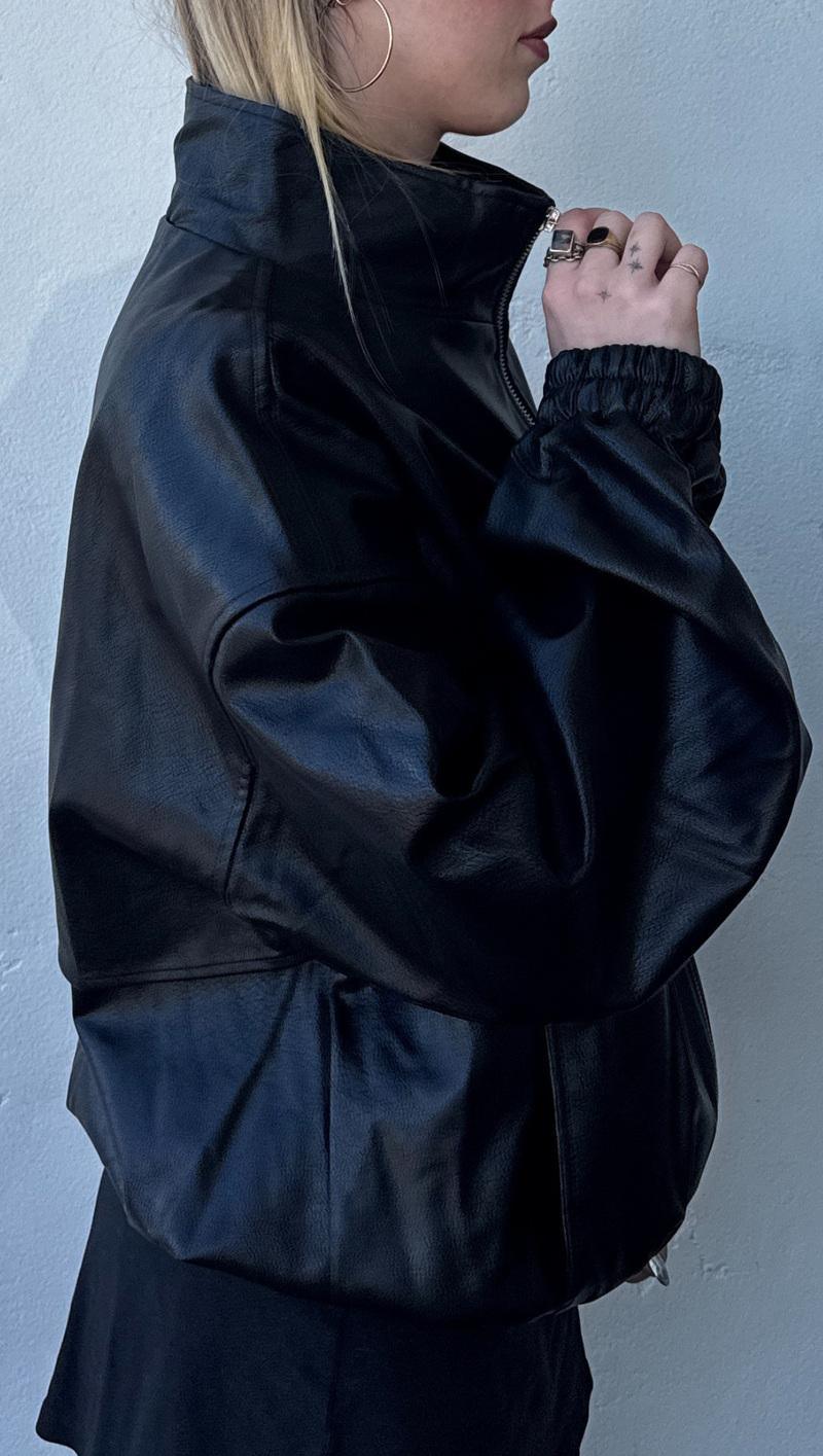 Mia Vegan Leather Jacket - Black