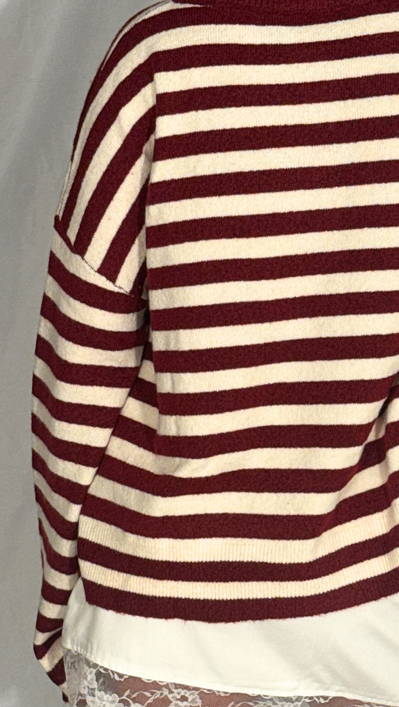 Mabel Striped Button Up Cardigan - Crimson/Cream