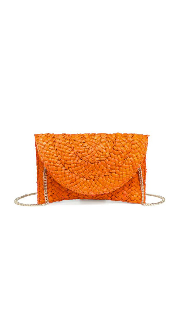 Raffia Flap Clutch - Orange