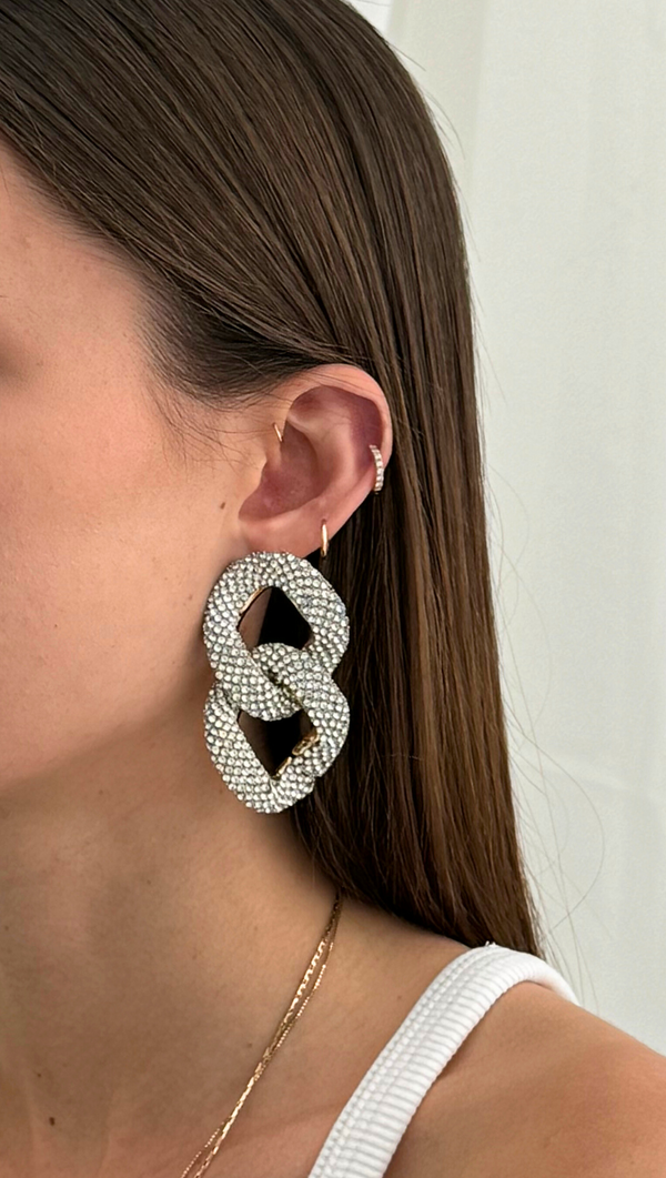 Oversized Chain Link Earring - Gold/ Diamond