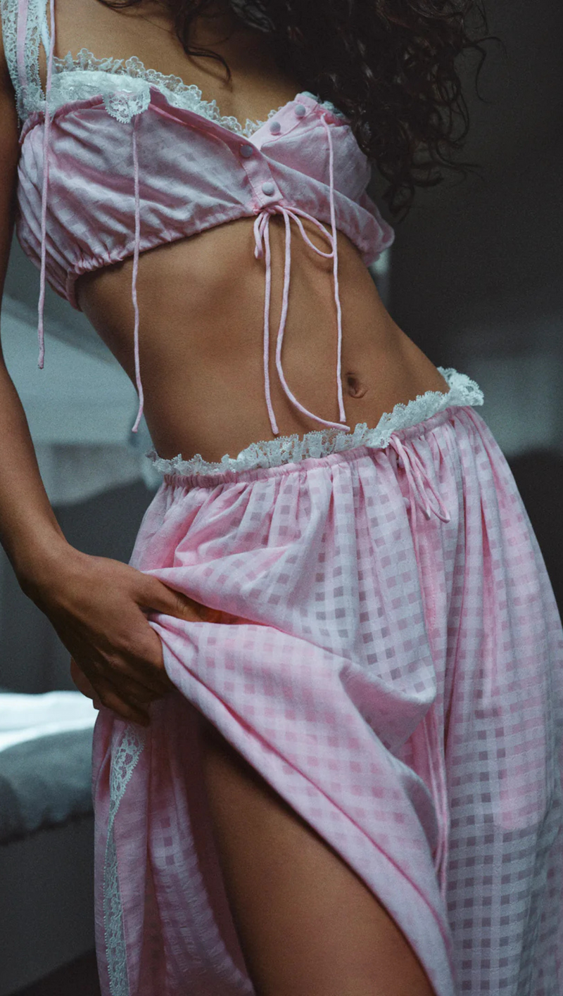 Ginny Gingham Midi Skirt - Pink