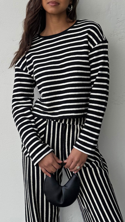 Krissy Textured Striped Long Sleeve - Black/ White