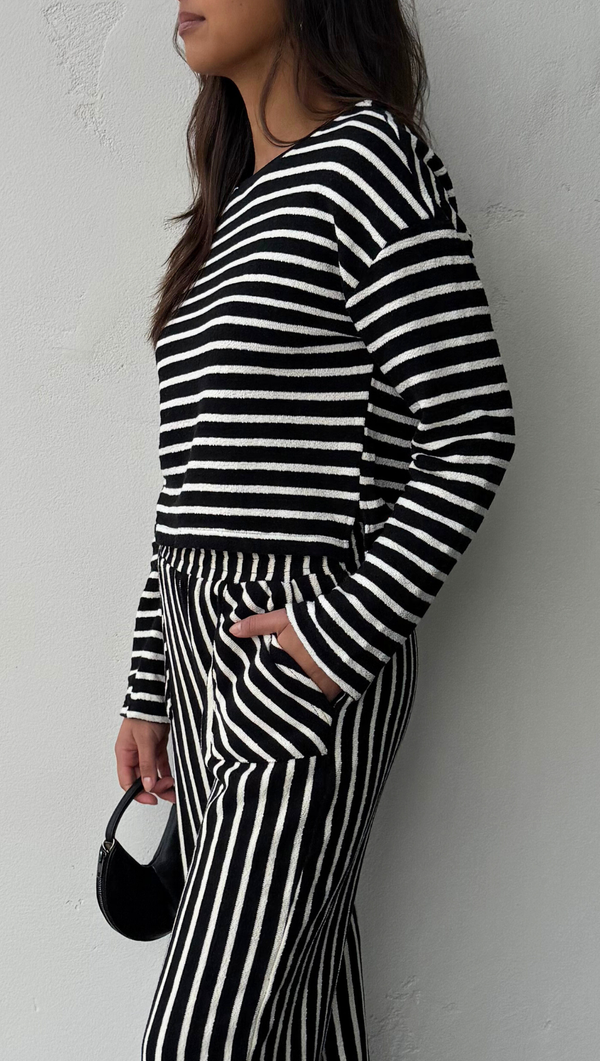 Krissy Textured Striped Long Sleeve - Black/ White