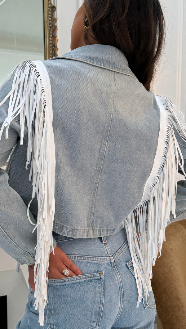 Ximena Suede Fringe Jacket - Medium Denim