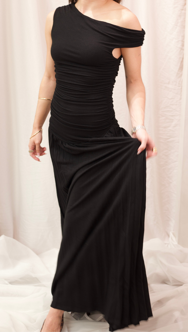 Iris One Shoulder Dress - Black