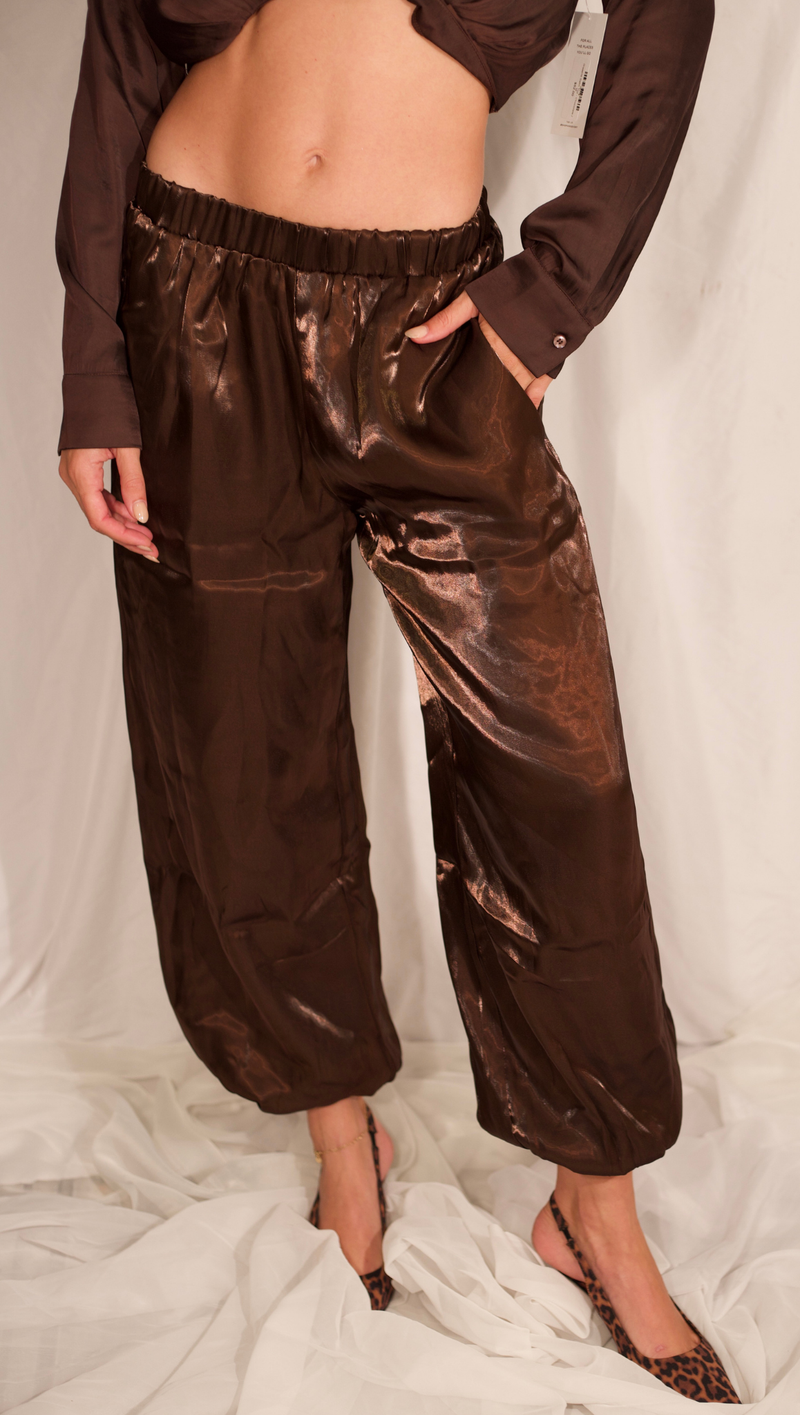 Tatem Satin Balloon Pant - Chocolate