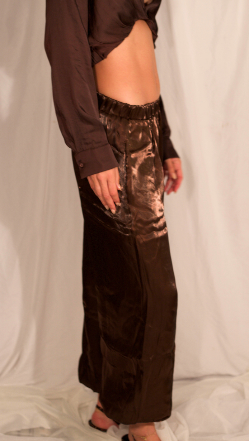 Tatem Satin Balloon Pant - Chocolate