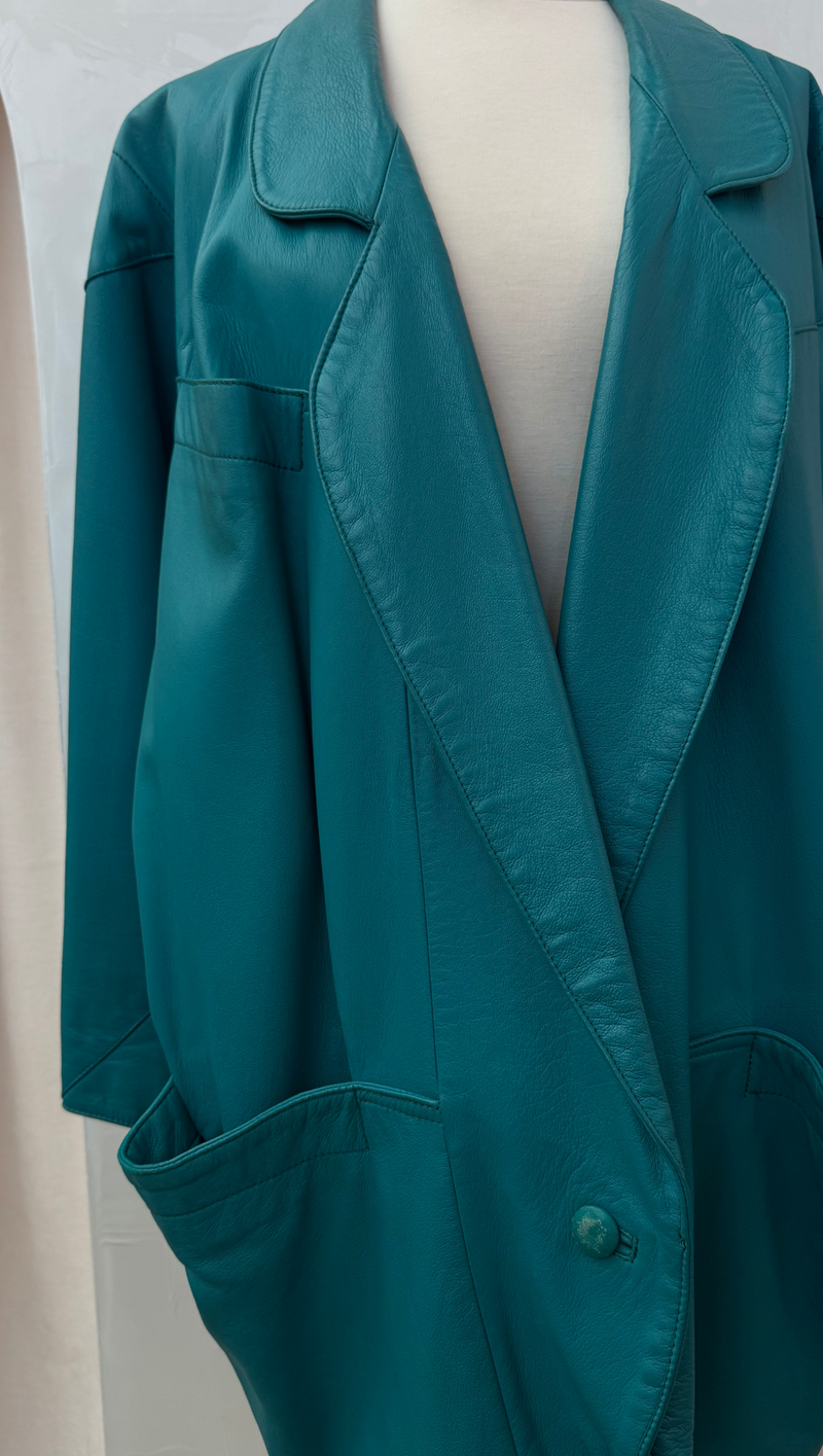 Teal Leather Slouchy Blazer - American Vintage/ OS