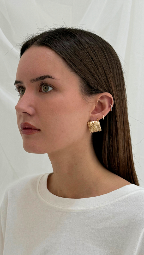 Textured Square Statement Earring - Gold