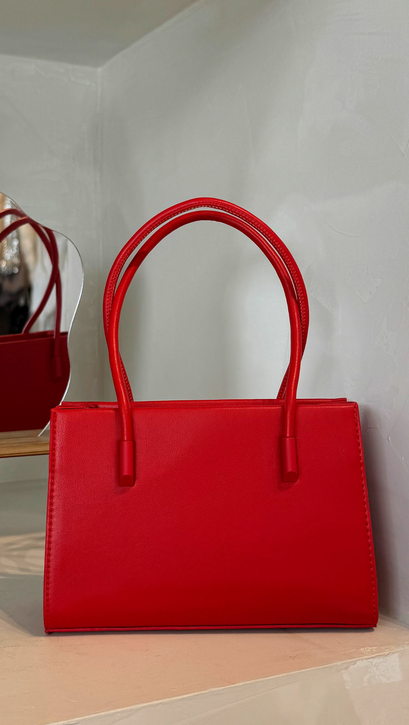 Smooth Leather Bucket Crossbody - Red