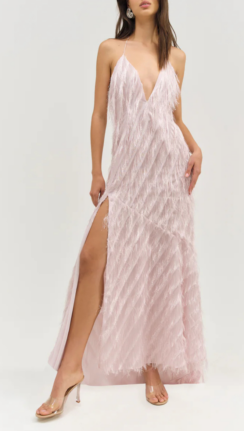 Heidi Fringe Maxi Dress - Pink