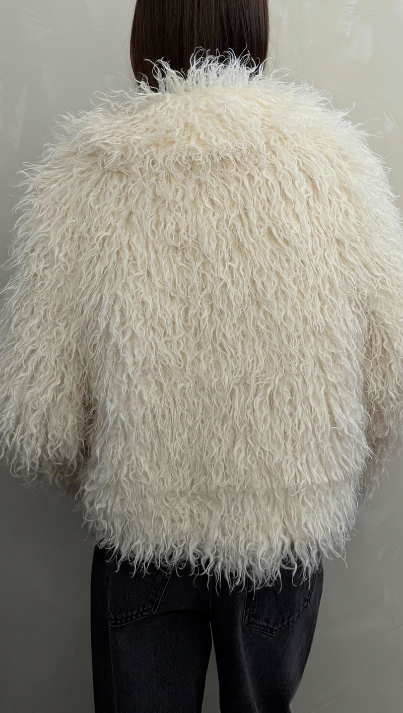 Dylan Faux Fur Crop Coat - Ivory