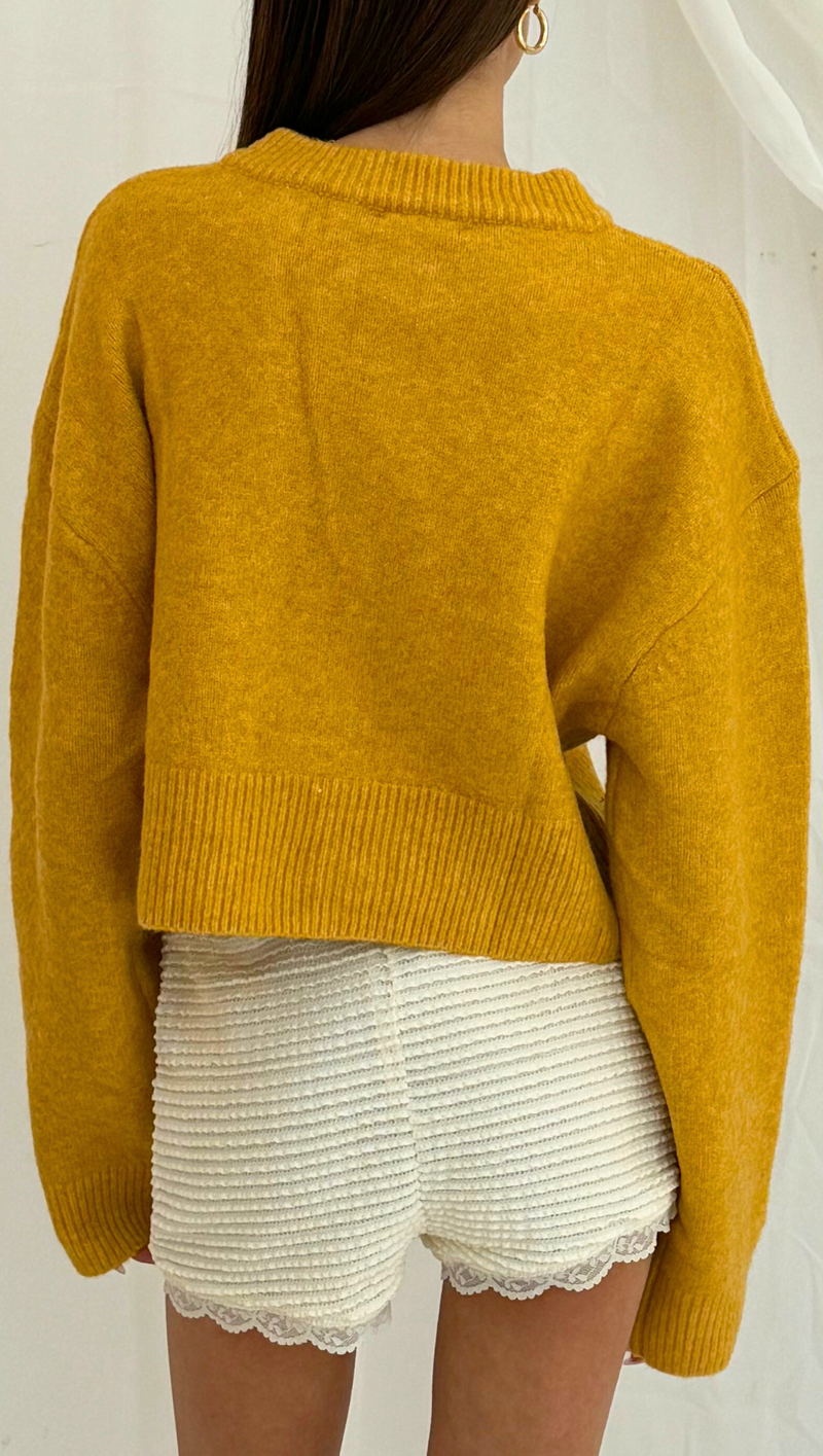 Lina Button Front Sweater - Mustard