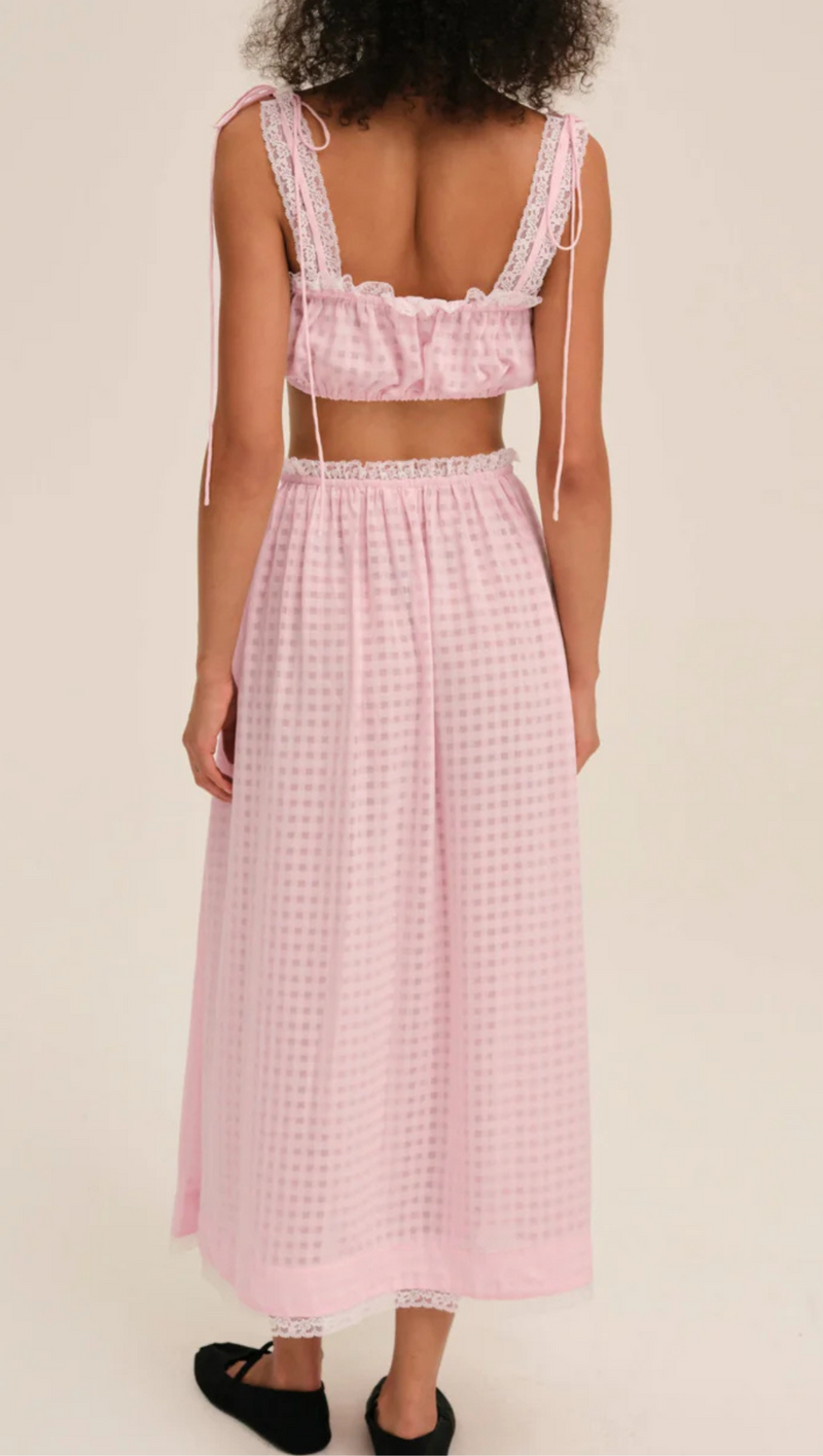 Ginny Gingham Midi Skirt - Pink