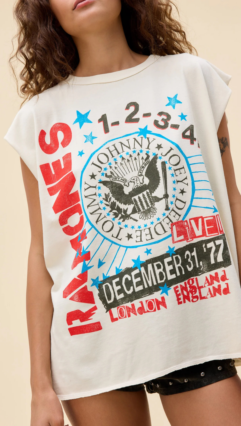 Ramones 77 Show Poster Muscle Tank - Stone Vintage