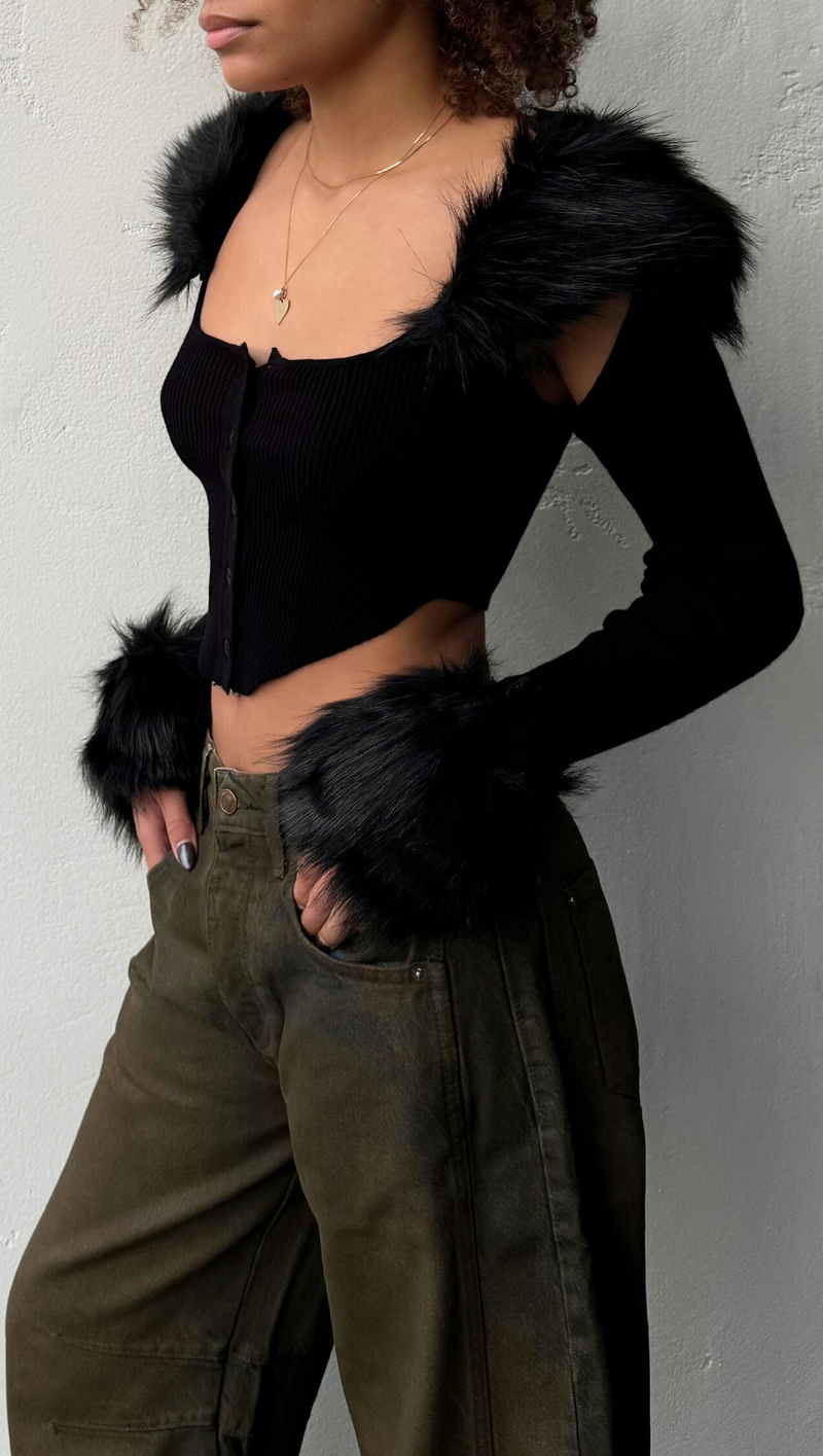 Cher Faux Fur Bolero - Black