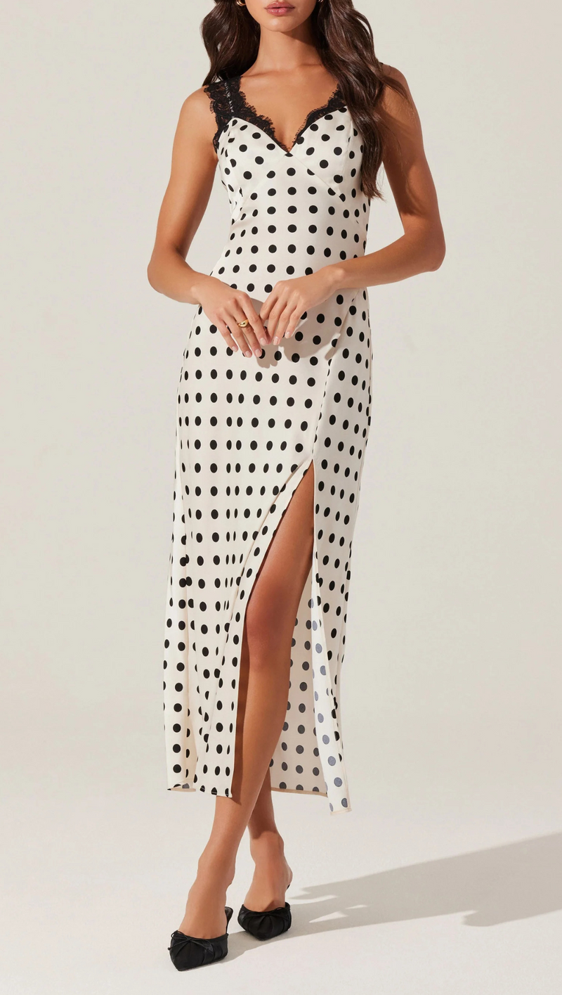 Eirene Polka Dot Midi Dress - Black Polka Dot