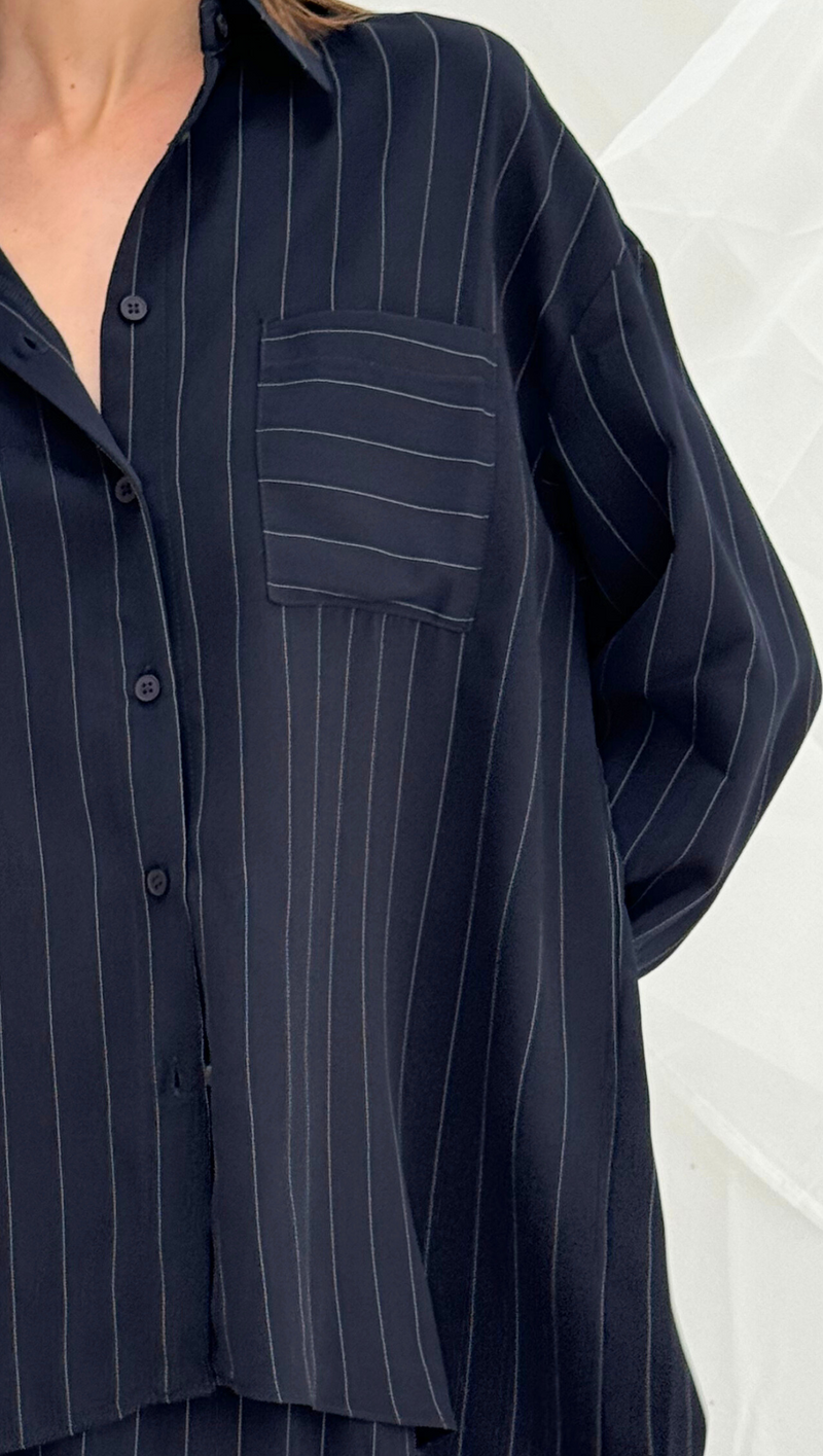 Stassi Button Down - Navy Pinstripe