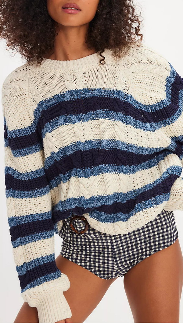 Frankie Cable Striped Pullover - Ivory Combo