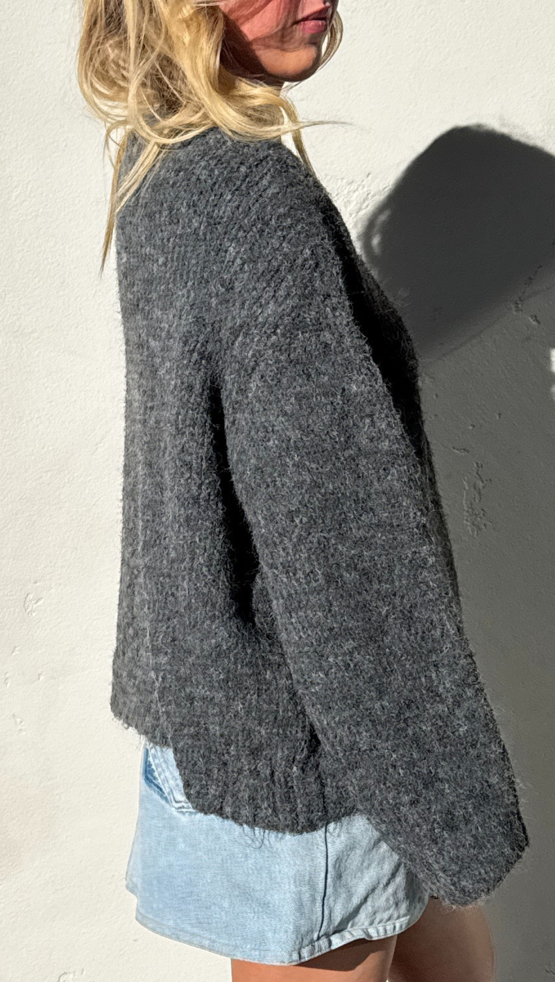 Heather V Neck Sweater - Charcoal