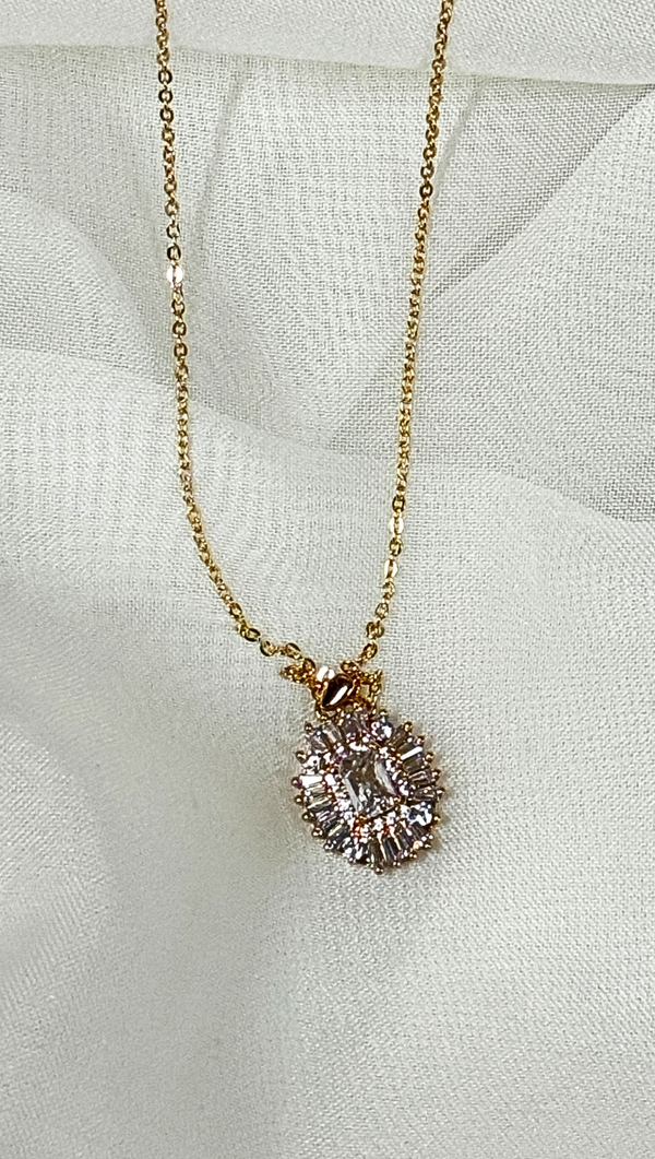 Oval Crystal Necklace - Rose Gold