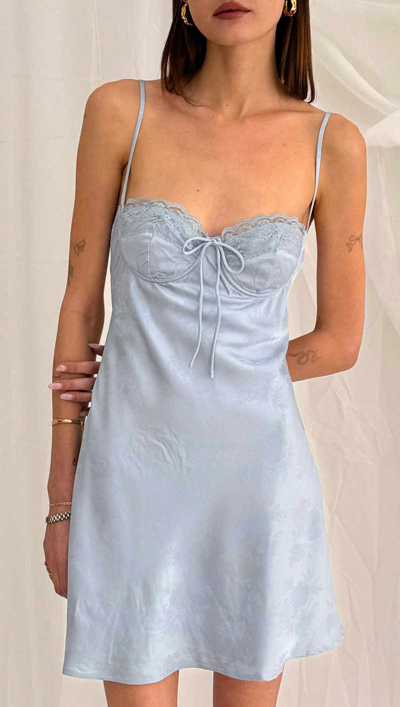 Mira Satin Mini Dress - Dusty Blue