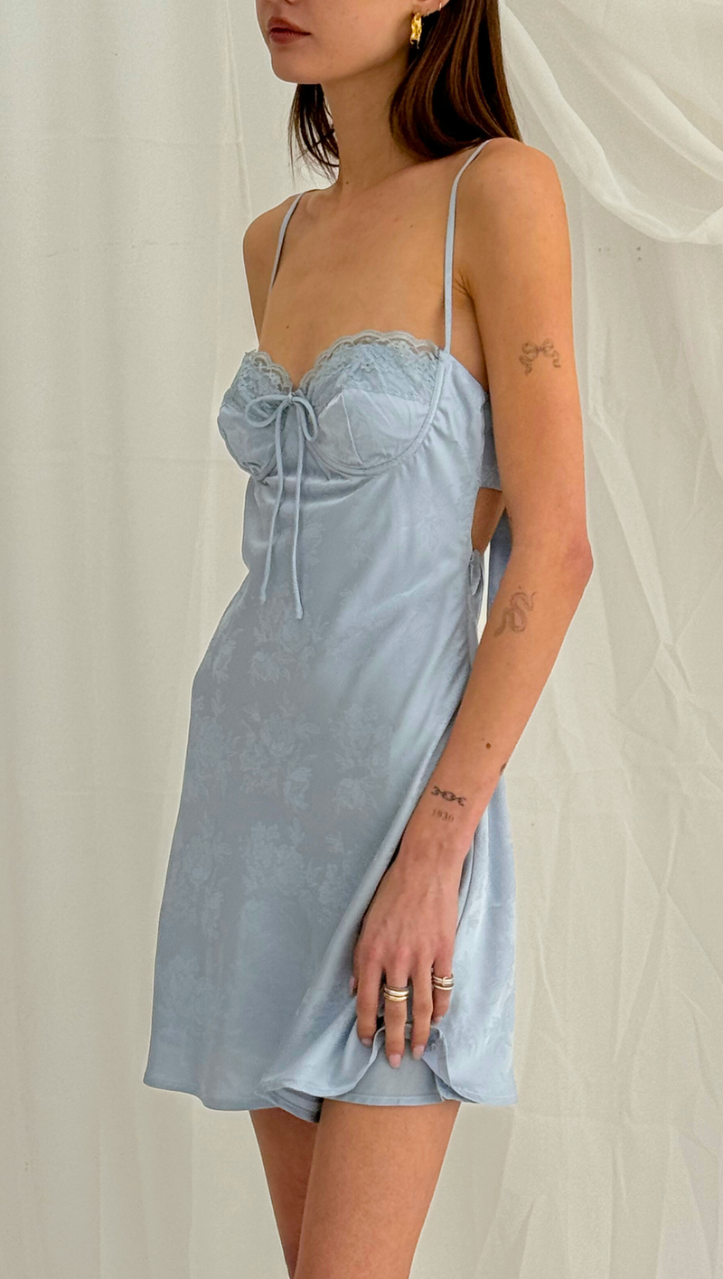 Mira Satin Mini Dress - Dusty Blue