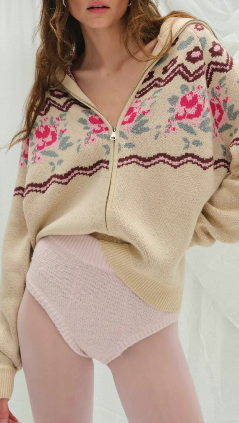 Ski Lodge Zip-Up Sweater - Cream