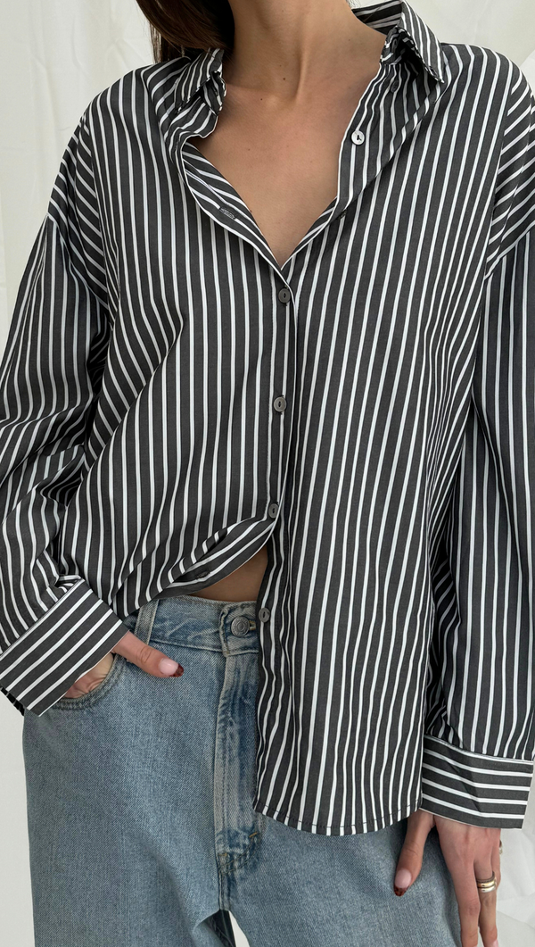 Elle Striped Button Down - Black/ White