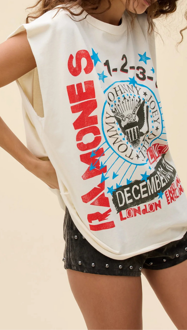 Ramones 77 Show Poster Muscle Tank - Stone Vintage