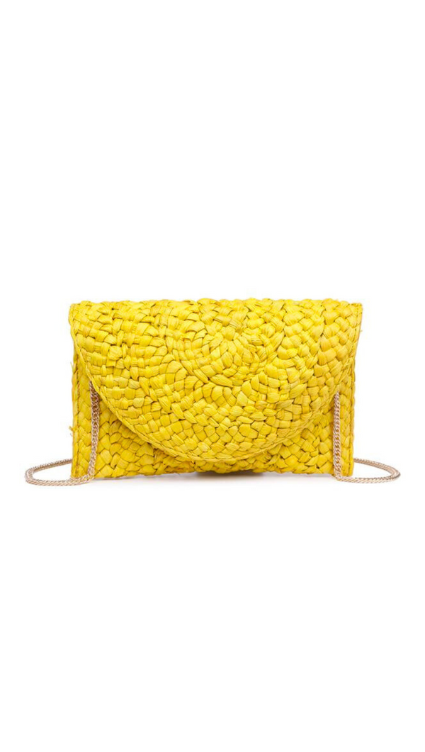 Raffia Flap Clutch - Yellow